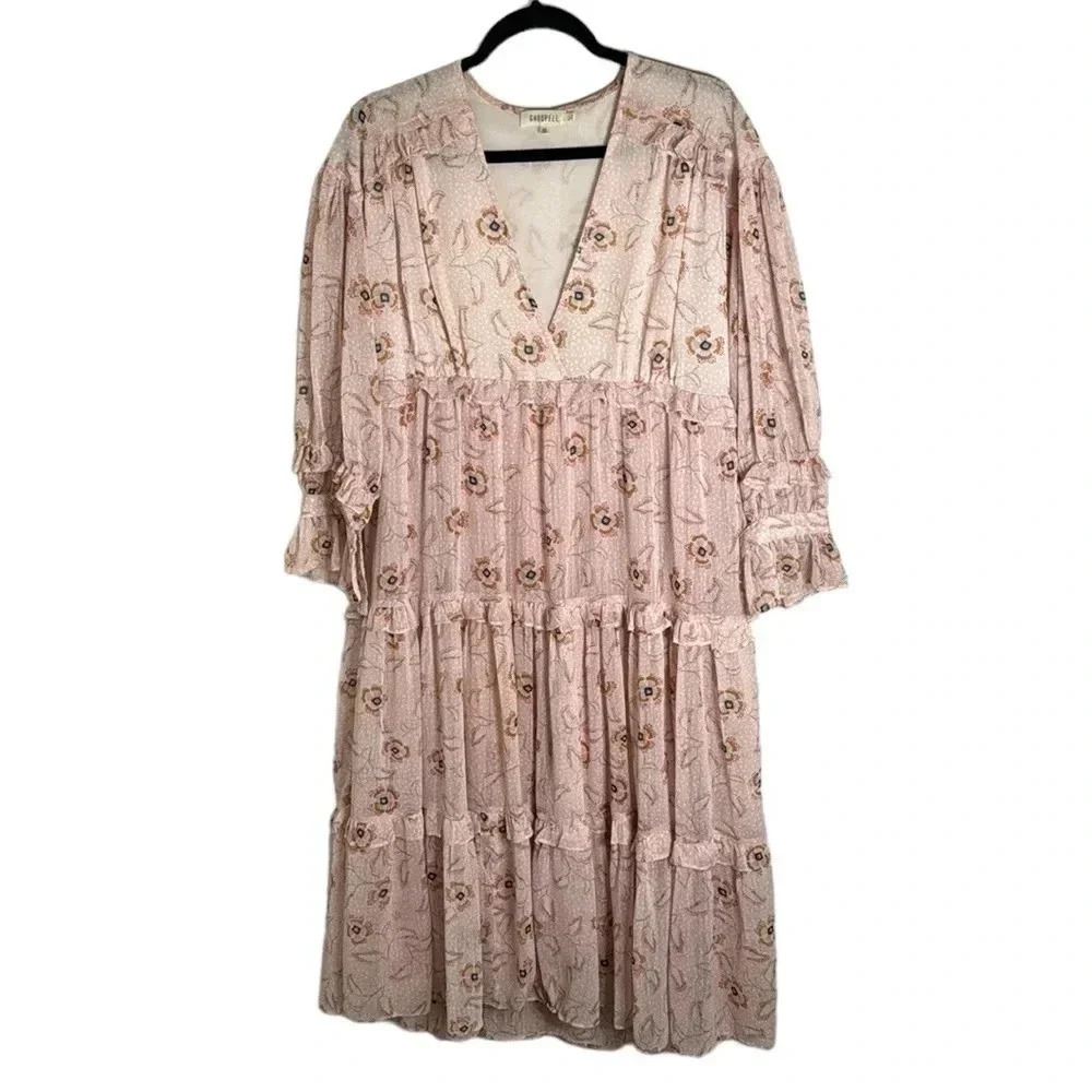 Ghospell Midi Dress Tiered Floral Size Small Cottagecore Whimsy